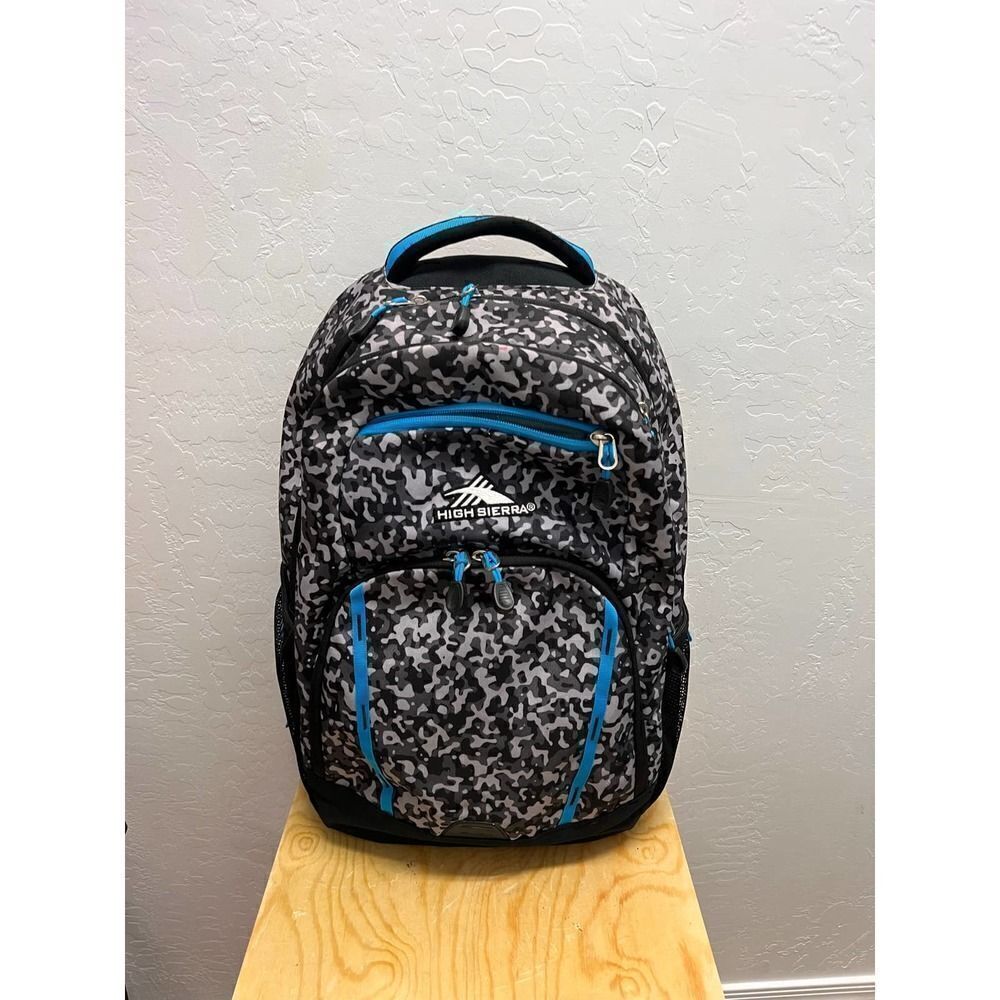 High Sierra Riprack Backpack, Black‎ Camo and Blue